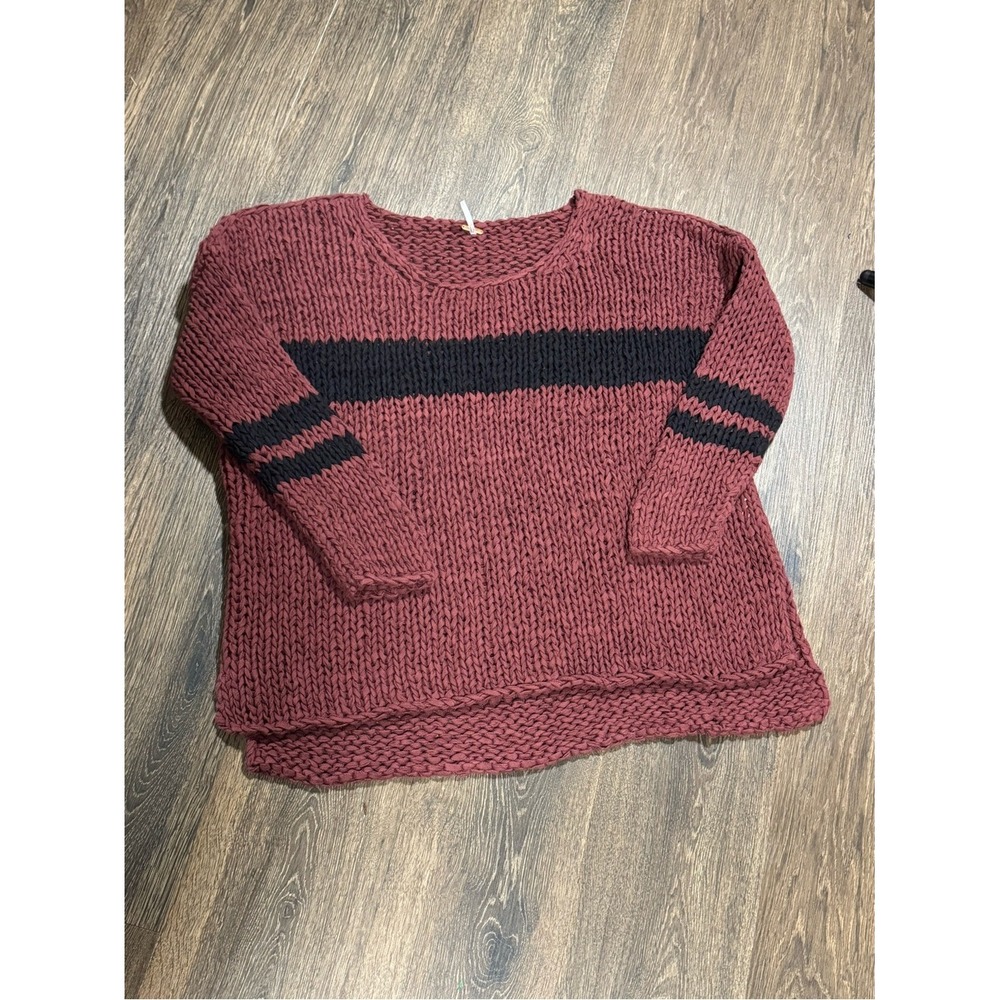 Free People Womens Chunky Open Knit Sweater Sz M 3/4 Sleeve Varsity Stripe